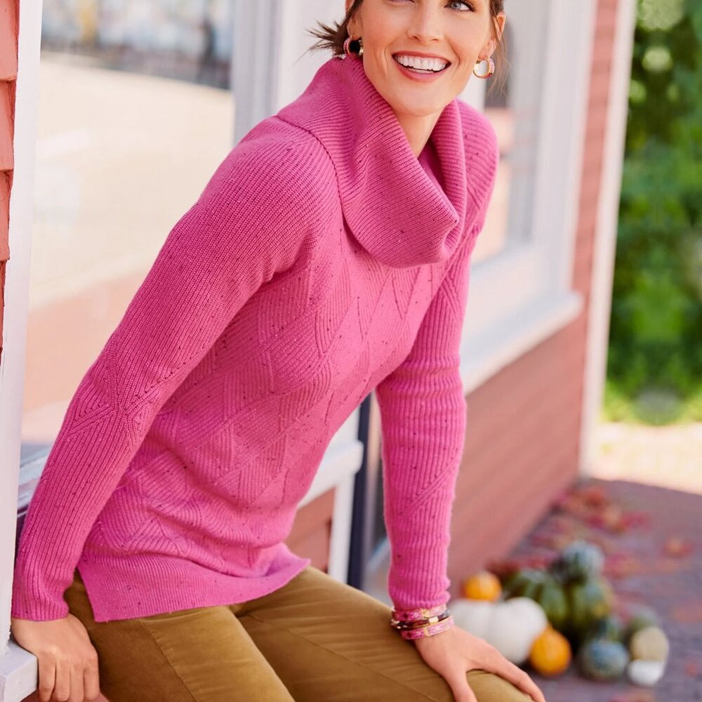 NWT Talbots Cowlneck Diamond Tweed Pullover